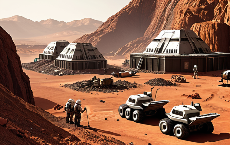 **A Martian colony under the control of a mining corporation, depicting overworked and underpaid settlers toiling in harsh conditions, contrasted with corporate luxury. The overall scene should convey a sense of corporate exploitation in a futuristic setting.**