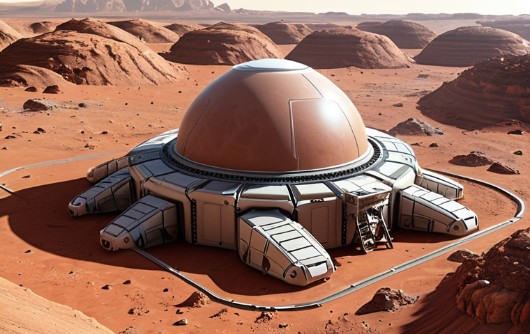 **

A futuristic Martian construction site. 3D printers are actively building structures from red Martian regolith. Visible are robotic arms, possibly a transparent dome section under construction, and perhaps a glimpse of a distant habitat module. The overall feeling should be one of resourcefulness and nascent self-sufficiency on Mars.

**